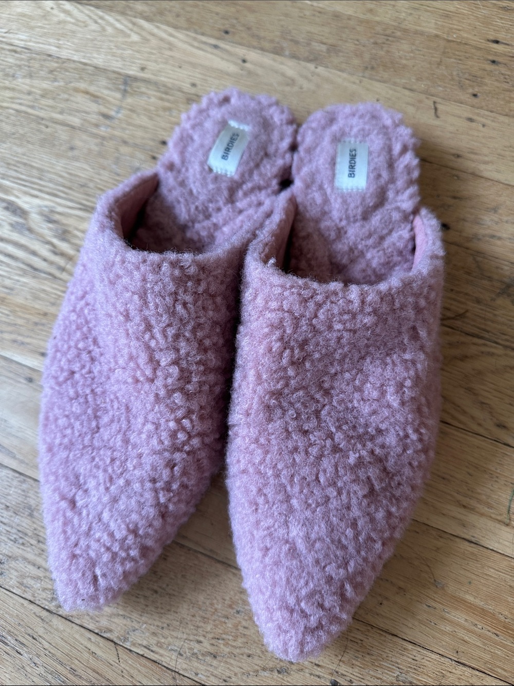 Birdies Pink Fuzzy Pointed Slip-On Mules